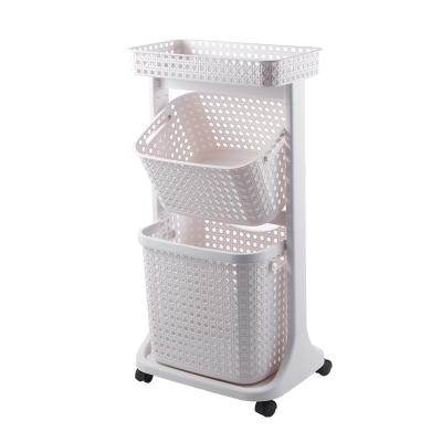 China Beige Two Tier Laundry Basket Plastic Laundry Hamper 44*34*82cm for sale