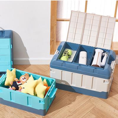 China 35L 60L 70L Collapsible Plastic Storage Boxes With Lids White Blue for sale