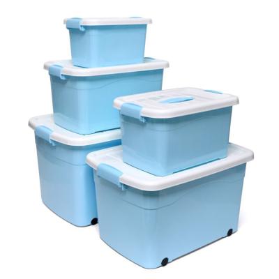 Chine Couvercles et roues en plastique de Storage Bins With d'organisateur de stockage de bébé bleu de 24L 30L à vendre