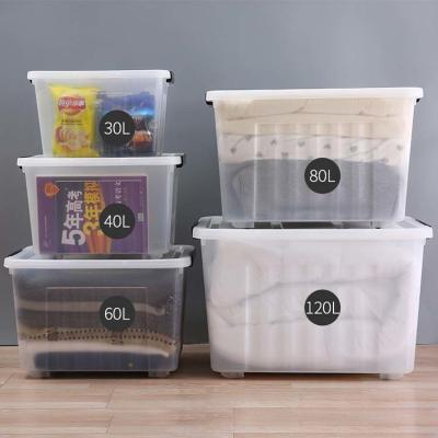 China Cajas de almacenamiento plásticas transparentes de los compartimientos de almacenamiento del plástico transparente 30L-150L en venta