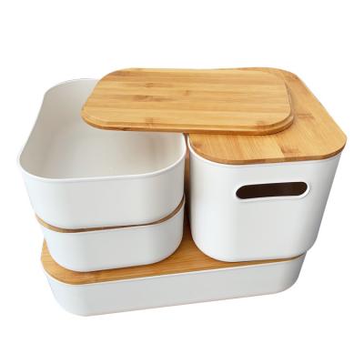 Chine Organisateur de plastique With Bamboo Lid de stockage de la partie supérieure du comptoir pp pour la cuisine à vendre