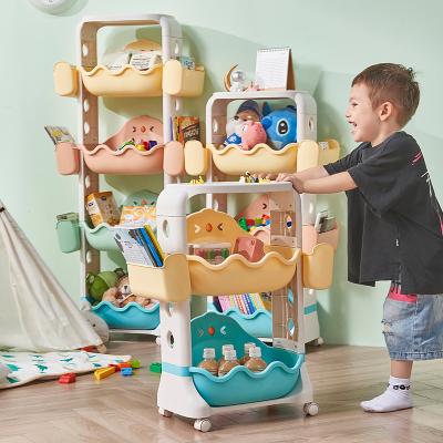 China Colorful Kids Plastic Organizer Shelf H119.5cm Plastic Stackable Storage Shelves for sale