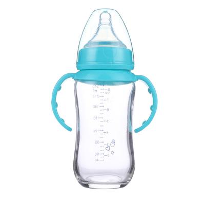 China BPA Free Wide Neck 240ml Newborn Milk Feeding High Borosilicate Glass Baby Bottle for sale