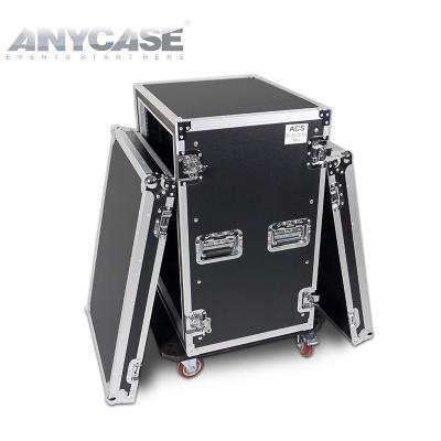 China 16U Hard Case 12U Caster Two Door Opening Aluminum Shockproof Amplifier Rack Case For Audio System for sale