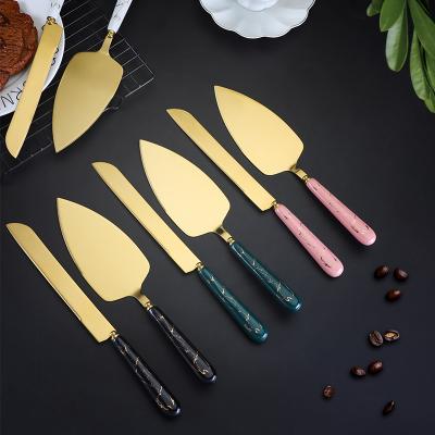 China Gold Plated Stainless Steel Disposable Ceramic Handle Cake Knife Shovel Butter Knife Gift Box Packaging and Pizza Shovel for sale