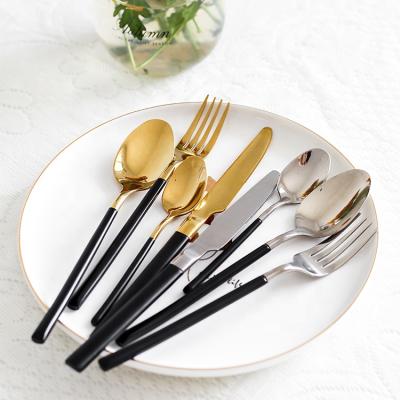 China High Grade Disposable Stainless Steel Black Flatware Disposable Gold Flatware Metal Knife Fork Spoon Top Set for sale