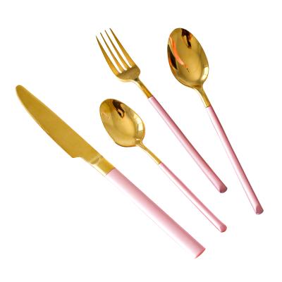 China Disposable Romantic Rose Gold Wedding Handle Spoon Fork Cutlery Delicate Gift Set for sale