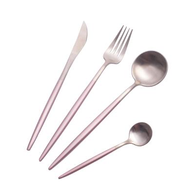 China Rose Handle Disposable High Grade Stainless Steel Portuguese Spoon And Fork Cutlery Set for sale