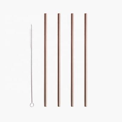 China Disposable Reusable Drinking Copper Color Straw Set with Cleaning Brush for sale