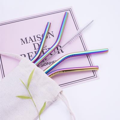 China Disposable Colorful 6*215mm PVD Covered Brush Stainless Steel 304 Metal Eco Straw Set for sale