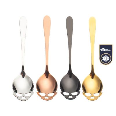 China Mini Sustainable High Quality Gold Stainless Steel Coffee Stirring Skull-face Spoon for sale