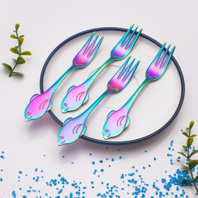 China Cute Disposable Whale Shape Globefish Dolphin Colorful Coffee Tea Spoon And Fork Set Stainless for sale