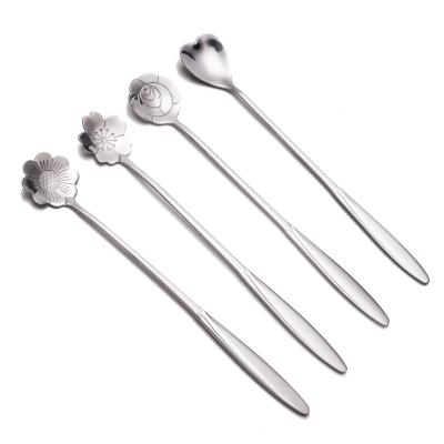 China Viable Wholesale Heart Flower Shape Stainless Steel Long Handle Ice Cream Spoon for sale