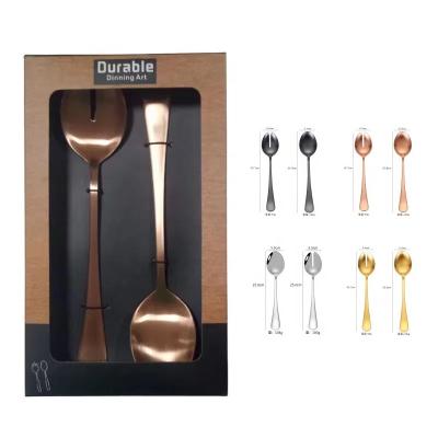 China Viable Salad Fork Metal Salad Spoon Stainless Steel Serving Spoonwith Color Box for sale