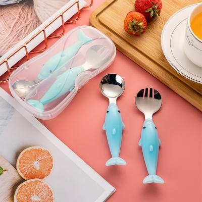 China Lovely Viable Dolphin Cutlery Set Child Travel Flatware Spoon and Fork Set for sale