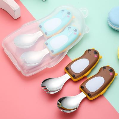 China Food Grade Handle Child Disposable Plastic Cutlery Set Cute Cartoon Spoon Fork Kids Cutlery Se for sale