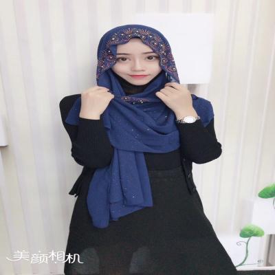 China Wholesale Newest Scarf Chiffon Silver Drop Gold Nail Bead Muslim Scarf Hot Plastic Diamond Fashion Scarf Malaysian for sale