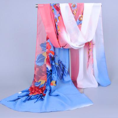 China Newest Scarf Hot Selling Flowers Flower Rich Chiffon Women's Muslim Chiffon Printed Scarf Sunscreen Scarf Shawl for sale