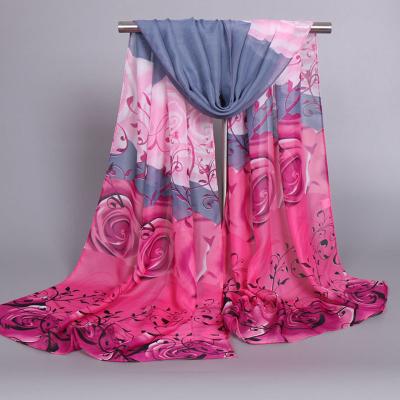 China Newest Popular Chiffon Gradient Scarf Pink Color Chiffon Two Color Scarf Printing Muslim Shawl for sale