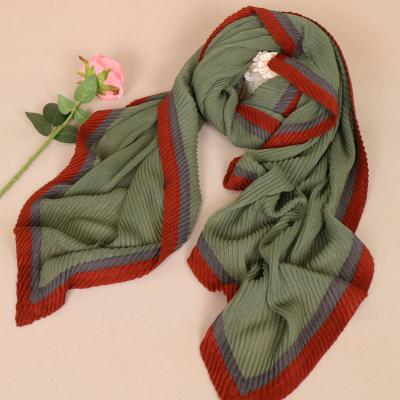 China Newest Fashion Cotton Scarf Fashion Canvas Cotton Blended Female Shawl Crepe Pleated Muslim Crepe Scarf for sale