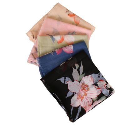 China Newest Big Flower Silk Cotton Scarf Fashion Simple Muslim Printed Digital Printed Shawl Cotton Elastic Scarf Wholesale Fashion for sale