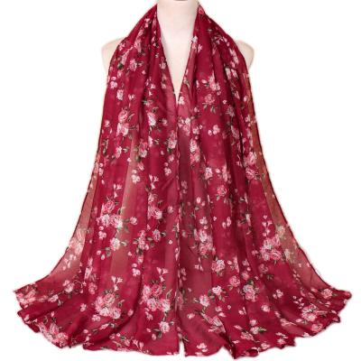 China Newest Scarf Wholesale Printed Balinese Gauze Thin Scarf Malaysia Viscose Printed Muslim Scarf Flower Printed Shawl for sale