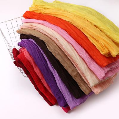 China Newest Luxury High Quality Pleated Natural Crinkled Scarf Bali Yarn Solid Color Shawl Scarf Muslim Bali Yarn Crinkle Scarf for sale