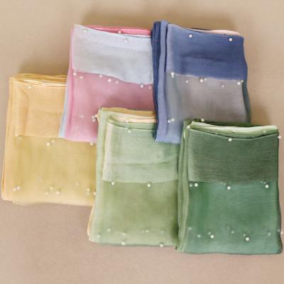 China Muslim prayer scarf of the newest of organza scarf pearl nail transition semi transparent color matching shawl for sale