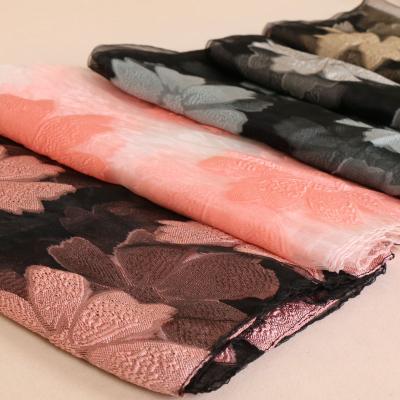 China Wholesale newest high quality organza silk semi transparent women's leaf scarf muslim women's silk print shawl woolen silk scarf for sale