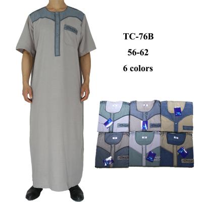 China Muslim Men's Cotton Linen Worship Clothing Short Sleeved Arabic Long Robe Color Mixed High Quality Clothing XN-612 for sale