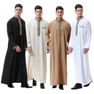 China Arabic Robe Men's Robe Embroidered Robe Long Sleeve Solid Color Applique Stand Collar Long Robe Men's Robe is Modest Muslimah Styling Muslim Middle for sale