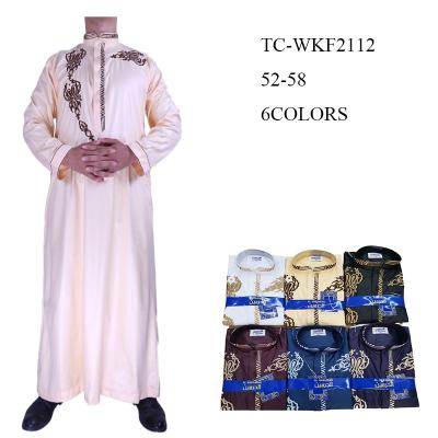 China Modest Muslimah Styling Wholesale Hui Mens Cheongsam Style Bright Arabic Long Robe Polyester Worship Embroidered Muslim Dress for sale