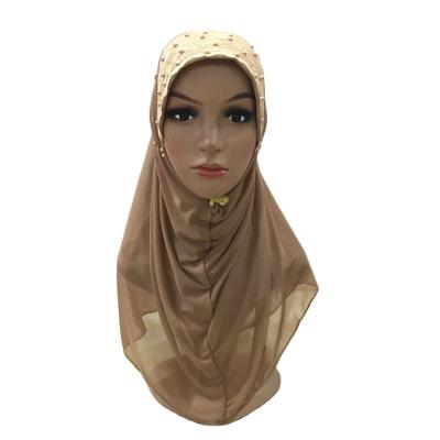 China Keep Hot Sale Double-Layer Mesh Pleated Beaded Scarf Fashion Arab Durag Hat Scarf Bead Women's Scarf for sale