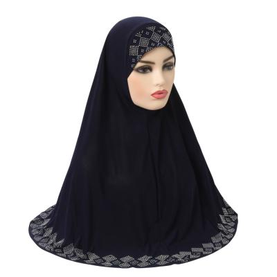 China Newest Selling Big Diamond Brim Hat Muslim Women's Diamond Scarf Shawl Hot Glass Scarf Hat for sale