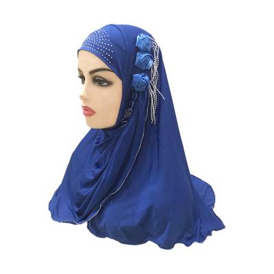 China Keep Hot Wholesale Flower Girl Three Chain Pleated Hat Crystal Canvas Scarf Girl Muslim Durag Diamond for sale