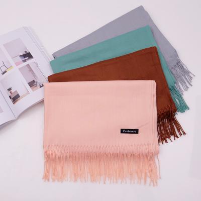 China Cashmere Scarf Fashion Classic Solid Color Tassel Muslim Women's Cashmere Scarf Monochrome Thickened Artificial Cashmere Shawl for sale