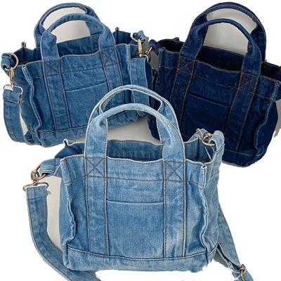 China Blue Jeans Soft Retro Shoulder Tote Crossbody Unisex Side Messenger Bag with Denim Adjustable Sling Strap 2 Hand Straps Rectangle for sale