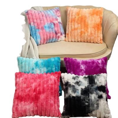 China Home Decor Sofa Cushion Winter Super Soft Double Sides Faux Rabbit Fur Striped Throw Cushion Covers Home Decor Plush Cozy Pillow Case for sale