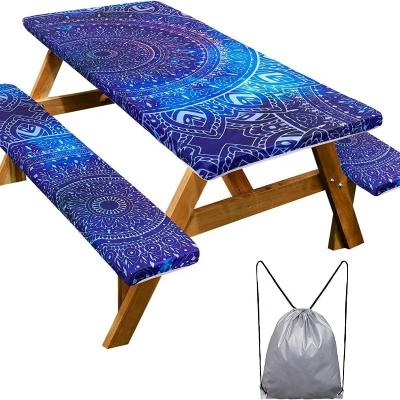 China Dining Table Decoration Picnic Table Cover with Bench Covers 3 Piece Set Elastic Fitted Rectangle Vinyl Tablecloths Oilcloth Waterproof for Outdoor for sale