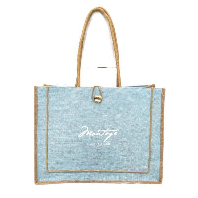 China Nonprofit Organizations Fashion Custom Logo Printing Women's Linen Handbag Reusable Travel Handle Gift Shopping Product Tote Jute Bag for sale