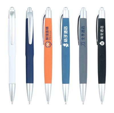 China All kinds Business gift pen color spray glue plastic ballpoint pen with custom logo press advertising promotional gift pen for sale