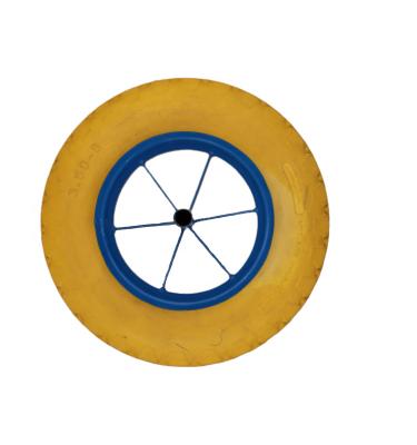 China Blue PU Hub Africa Market Solid 4.00-8 Wheelbarrow Wheel Construction PU Foam Tire for sale