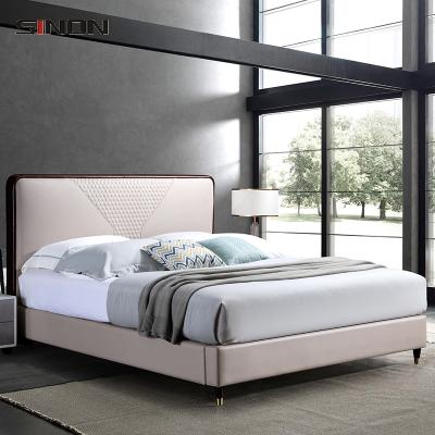 China Luxury Modern Solid Wood Bed Furniture Soft Frame Science And Technology Double Bed Solid Wood Leather for sale