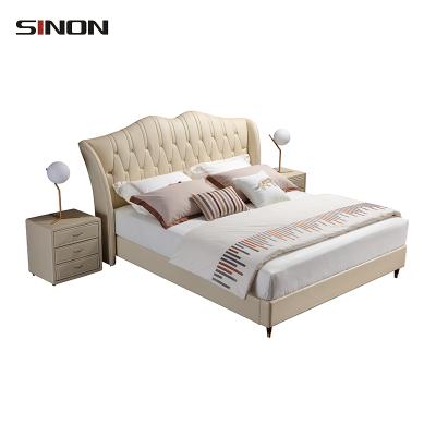 China Euro Price King Size Leather Cover Bed Room Extended Top Nice Wooden Bed Furniture for sale