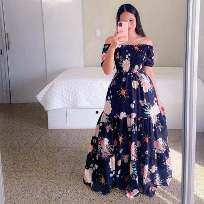 China Anti-Static Fashion Ladies Long Summer One-shoulder Floral Dress Women Clothing Casual Dresses Women's Maxi Dresses for sale