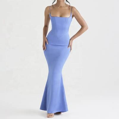 China Breathable 2023 Women Fashion Clothing Designers Factory Oem Custom Periwinkle Satin Corset Maxi Dress Evening Dresses Women Lady Elegant for sale