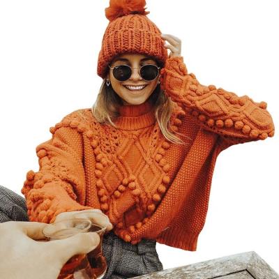 China Anti-Shrink 100% Acrylic Fashion Fall Winter Turtleneck Sweater With Hairballs Knitted Sweater for sale