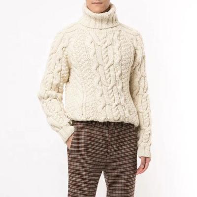 China Anti-wrinkle Men Alpaca And Wool Super Chunky Cable Raglan-Sleeves Turtleneck Sweater for sale