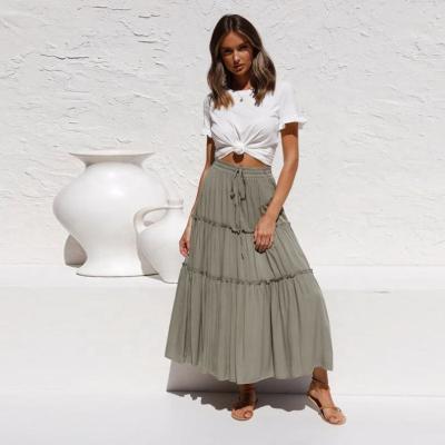 China Anti-Static Midi Long Maxi Summer High Waisted Asymmetrical Ruched Ruffle Pleated Linen Cotton Women  Skirts for sale