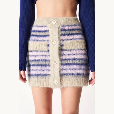 China Anti-wrinkle 2023 Custom Fashion Striped Ladies Summer Clothing Vintage Mohair Skirt Mini Knit Women Sweater Skirt For Women for sale